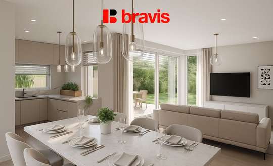 Prodej moderní, nízkoenergetické novostavby, byt 4+kk, 80,6m², Tuřany, zahrada 57,6m², dvě terasy, možnost sklepa a parkování