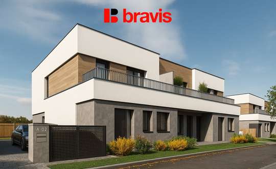 Prodej moderního, nízkoenergetického bytu 3+kk ve viladomě, 90,2 m², Brno - Tuřany, 2 terasy, zahrádka 32,7 m², parkování