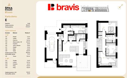 Prodej domu 5+kk (E1) 164,8 m2 v novém projektu Špica bydlení, Brno - Tuřany, zahrada, terasa, garáž.