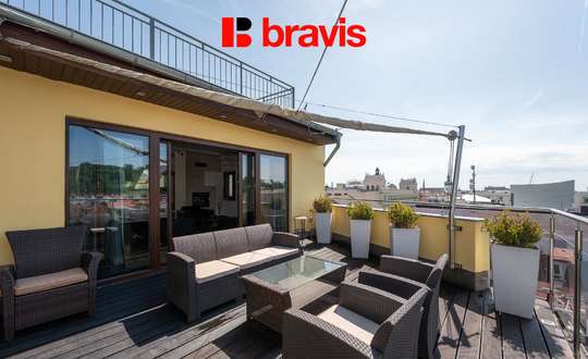 Pronájem luxusního mezonetového bytu 3+kk, ulice Veveří, Brno -město, parkovací stání, terasa