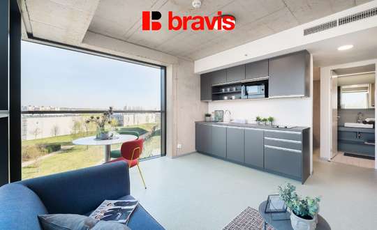 Pronájem 1+kk s balkonem, Brno - Trnitá, ulice Dornych, polyfunkční rezidence