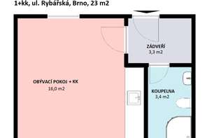 Pronájem bytu 1+kk, Brno - Staré Brno, ul. Rybářská, nezařízený, bezproblémové parkování