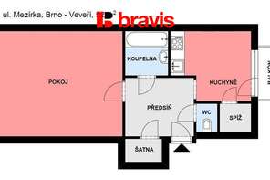 Pronájem bytu 1+1, Brno - střed, ul. Mezírka, balkon, šatna, částečně zařízený