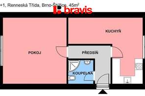 Pronájem bytu 1+1, Brno - Štýřice, ul. Renneská třída, zařízený, v blízkosti Spielberk Office Centre