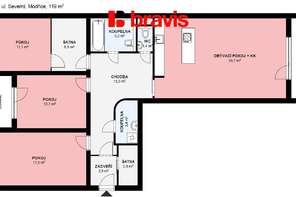 Prodej cihlového bytu 4+kk, 129 m², 2 koupelny, lodžie a balkon , Modřice, ul. Severní, Brno - venkov