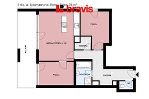 Pronájem luxusní novostavby bytu 3+kk, ul. Neumannova, Brno-Masarykova čtvrť, balkon, garážové stání