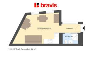 Rent flats 1+KT 24 m², Brno - Staré Brno