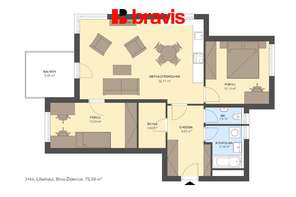 Prodej moderního bytu 3+kk s šatnou, ul.Líšeňská, balkón