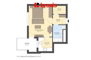 Prodej moderního bytu 1+1, ulice Líšeňská, šatna, balkón