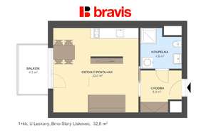 Prodej praktického bytu 1+kk (1+1), ul. U Leskavy, balkón