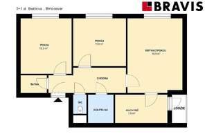 Pronájem bytu 3+1, Brno - Černá Pole, ul. Bieblova, lodžie, po rekonstrukci