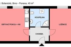 Pronájem bytu 2+kk, Brno - Ponava, ul. Botanická, kompletně zařízený