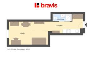 Pronájem bytu 1+1, Brno - Staré Brno, ul. Křížova, zařízený, klidný vnitroblok v blízkosti Mendlova náměstí