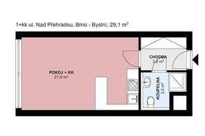 Pronájem bytu 1+kk, Brno - Bystrc, ul. Nad Přehradou, zařízený, blízko Brněnské přehradě