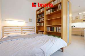 Pronájem prostorného bytu 1+kk, ulice Podveská, Brno-Komín, kompletně zařízený, výtah, balkón, internet v ceně nájmu, vnitroblok, bezproblémové parkování