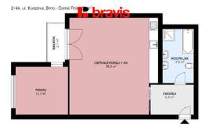 Furnished 2+kk apartment for rent, Brno - Černá Pole, Kunzova Street, parking space, balcony