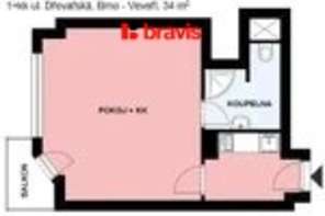 Pronájem bytu 1+1, ul. Dřevařská, Brno - Královo pole, po rekonstrukci, balkon