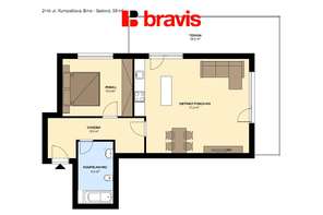 Pronájem bytu 2+kk, ulice Kumpoštova, Brno-Sadová, zařízený, výtah, velká terasa, sklep, garážové stání v ceně