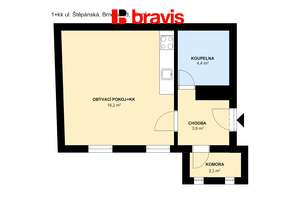 Apartment for rent, 1+kk, Brno - střed, Štěpánská street, furnished, basement