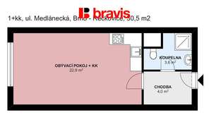 Pronájem bytu 1+kk, Brno - Řečkovice, novostavba, částečně zařízený, ul. Medlánecká