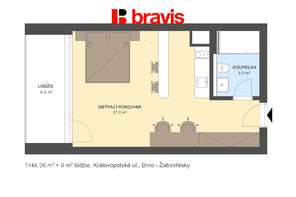 Pronájem 1+kk  Brno - Žabovřesky, ulice Královopolská, lodžie