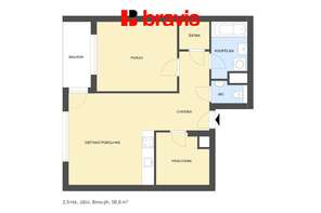 Pronájem bytu 2,5+kk, Brno - Horní Heršpice, ul. Jižní, novostavba, balkon, šatna, možnost parkování