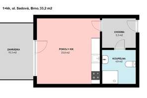 Rent flats 1+KT 41 m², Brno - Sadová