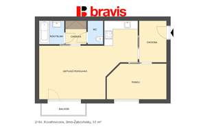 Pronájem bytu 2+kk, Brno Žabovřesky, ulice Kovařovicova, balkon, sklep, 2 x parkování