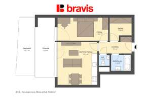 Pronájem luxusní novostavby bytu 2+kk, ul. Neumannova, Brno - Masarykova čtvrť, terasa, zahrada, šatna, klimatizace, garážové stání v ceně