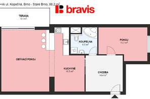 Pronájem bytu 2+kk, Brno - střed, ul. Kopečná, kompletně zařízený, možnost parkování, výborná dostupnost