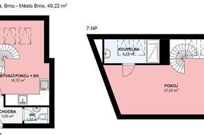 Pronájem luxusního mezonetového bytu 2+kk, v centru Brna na ul. Jánská, zařízený, klimatizace, internet v ceně