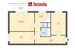 Pronájem byty 3+1, Brno - Židenice, ulice Bořetická, balkon, sklep