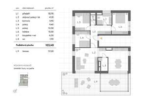 Prodej novostavby luxusního bytu 4+kk, 103,4 m², Horní Heršpice, terasa s dechberoucím výhledem 57,24 m², 2x parkování, sklep