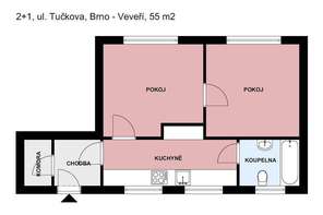 Pronájem bytu 2+1, Brno - Veveří, Tučkova ulice, balkon, internet