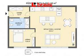 Pronájem exkluzivního kompletně zařízeného bytu 2+kk, 53 m², Rezidence Slovákova – centrum Brna, sklep