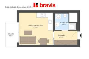 Pronájem novostavby 1+kk, ulice Lidická, Brno - Veveří, sklep, balkon, internet