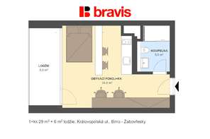 Pronájem bytu 1+kk 35 m², Brno - Žabovřesky, krásný výhled na centrum, chytrá domácnost, klima, wifi, fitness, prádelna