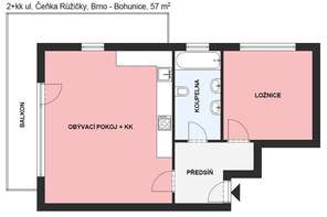 Prodej bytu 2+kk, Brno - Bohunice, ulice Čeňka Růžičky, balkon, garážové stání, sklep