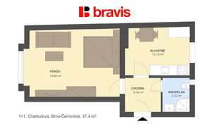 Pronájem bytu 1+1, Brno - Černovice, ulice Charbulova
