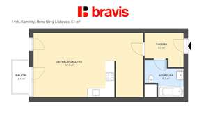 Pronájem bytu 1+kk, Brno - Nový Lískovec, ulice Kamínky, balkon, sklep, zařízený