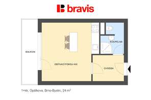 Pronájem bytu 1+kk, Brno - Bystrc, ul. Opálkova, zrekonstruovaný, balkon, sklep