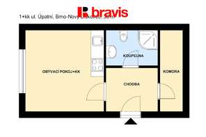 Pronájem bytu 1+kk, Brno - Nový Lískovec, ulice Úpatní, klidné bydlení s venkovním posezením, zařízený, v blízkosti Campus Square, internet a satelitní TV