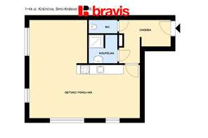 Apartment for sale 1+kk, Brno - Královo Pole, Košinova street, air conditioning, investment opportunity, possibility of dividing into 2+kk