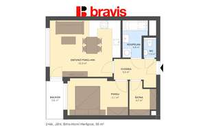 Pronájem bytu 2+kk, ul. Jižní, Brno - Horní Heršpice, novostavba - výhoda prvního nájemníka, balkon, garážové stání
