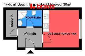 Pronájem bytu 1+kk, Brno - Nový Lískovec, ul. Úpatní, klidné bydlení, zařízený, v blízkosti Campus Square, internet a satelitní TV