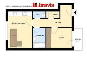 Pronájem bytu 2+kk, Brno - Ponava, novostavba, zařízený, klimatizace, balkón, sklep,parkovacího stání