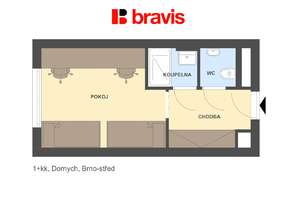 Pronájem jednolůžka v zařízeném 1+kk pro dvě osoby, 22 m², Brno - Trnitá, ulice Dornych