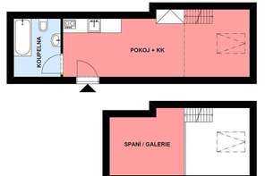 Pronájem bytu 1+kk se spací galerií , obec Židlochovice, částečně zařízený, internet v ceně