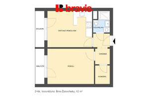 Pronájem bytu 2+kk, Brno - Žabovřesky, ul. Voroněžská,  šatna, 2 x lodžie