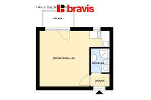 Pronájem bytu 1+kk, Brno - Zábrdovice, ulice Cejl, kompletně zařízený, klidná lokalita ve vnitrobloku, balkon, sklep
